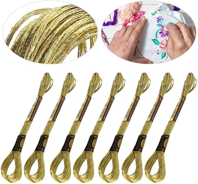 Metallic Embroidery Skein Threads, 24Pcs Light Gold Cross Stitch Thread for Bracelets DIY Embroidery Thread Crafts Project