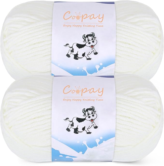 Coopay Yarn for Crocheting Knitting, Crochet Yarns, 2 × 1.76oz - 120yds - 60% Cotton 40% Acrylic Blend Yarns, Granny Square Blanket Yarn (Milky White)