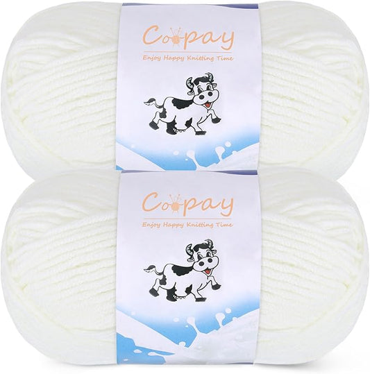 Coopay Yarn for Crocheting Knitting, Crochet Yarns, 2 × 1.76oz - 120yds - 60% Cotton 40% Acrylic Blend Yarns, Granny Square Blanket Yarn (Milky White)