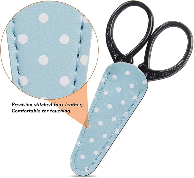 Small 3.6inch Scissors Embroidery Sewing Crochet Cross Stitch Knitting Scissors Sharp Craft Scissor with Leather Scissor Cover for Needlework Manual Sewing Handicrafts Tool