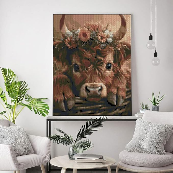 Cow Stamped Cross Stitch Kits for Adults Beginner, Stitching Cute Patterns Dimensions Cross Stitch Kits Embroidery Kit Arts and Crafts for Beginners 15.7x11.8 inches