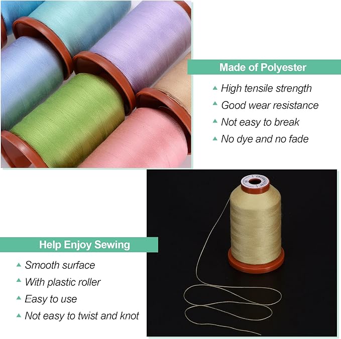 uxcell 40D/2 Sewing Thread 1100 Yards Polyester Household Sewing String Hand Stitching Polyester Cord for Clothing Stitching Shoe Bag Repairing DIY Craft Dark Apricot