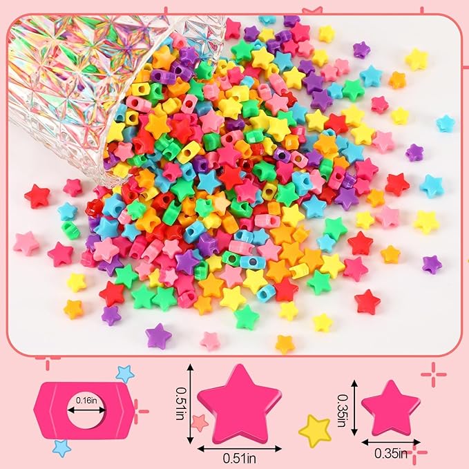 Augshy 700Pcs Star Pony Beads - Large Hole Star Shape Spacer Rainbow Beads for Birthday, 4th of July, Pride Party Decorate, Jewelry Making, Necklace, Friendship, Hair
