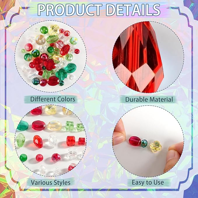 christmas glass beads for jewelry making,1272 pcs red green ab color craft crystal beads with loose beads sparkly beads hole drilled for diy christmas bracelets necklace wristband earring craft