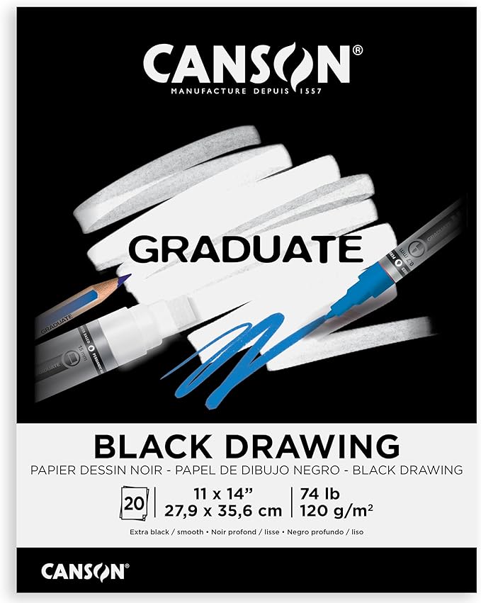 Canson Graduate Black Drawing Pad, Foldover, 11x14 inch, 20 Sheets | Artist Paper for Adults and Students - Drawing, Sketching and Art Journaling