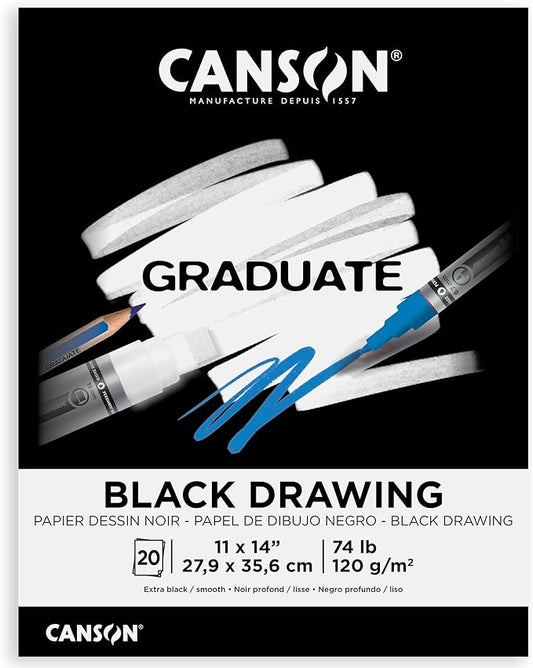 Canson Graduate Black Drawing Pad, Foldover, 11x14 inch, 20 Sheets | Artist Paper for Adults and Students - Drawing, Sketching and Art Journaling