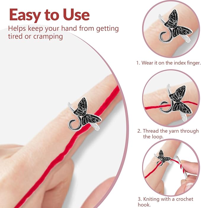 LBU 5Pcs Crochet Ring + 100Pcs Stitch Markers Adjustable Crochet Tension Rings for Finger Handmade Yarn Guide Crocheting Rings Knitting Accessories with Box Crochet Gifts for Women Mom Crocheters