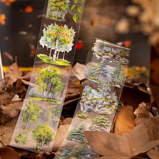 Scrapbook Nature Stickers Set,6 Rolls PET Plant Tape Stickers for Journaling,Forest Washi Tape for Junk Journal Supplies,Scrapbooking,DIY Craft,Photo Frame(Forest)