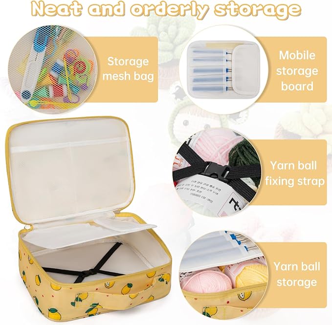 GMAK Crochet Kit for Beginners Adults, 59 PCS Crochet Sets Include Yarn, Crochet Hooks and Tools, Portable Crochets Starter Kit for Making Variety Projects Crochet Supplies, Yellow Lemon