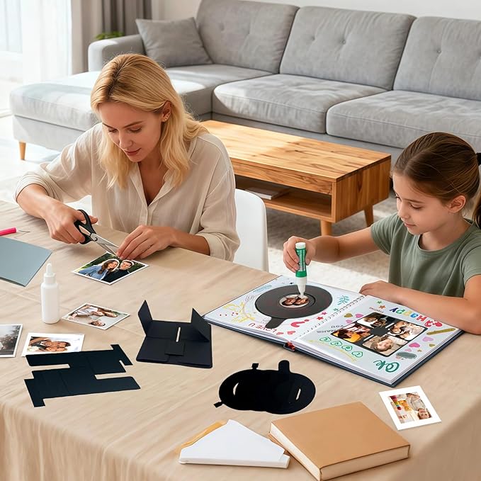 Ranxu 3D Scrapbook Kit for Photo Album, 16 Sets Handmade Scrapbook Album Materials, DIY Photo Album for Wedding, Baby, Family, Travel, Anniversary & Birthday Gift(Material Kit-Black)