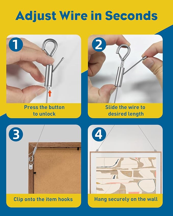 Uniclife 150 Pcs Picture Hanging Kit, 6.6 ft x 1/16" Picture Hanging Wire, Picture Wire Hanging Kit with D Rings, Hooks, Nails & Screws, Picture Hangers for Photo Frame, Mirror, Curtain & Art