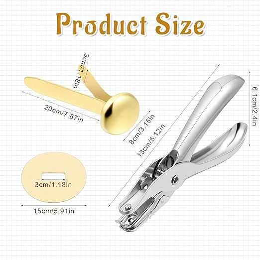 100 PCS Mini Brad Fasteners, and 300 Pieces Washers with Hole Punch, Round Paper Fasteners for Crafts Mini Brass Brads Metal Brad Split Pins Pastel for Paper Crafts DIY Scrapbooking Supplies (Gold)