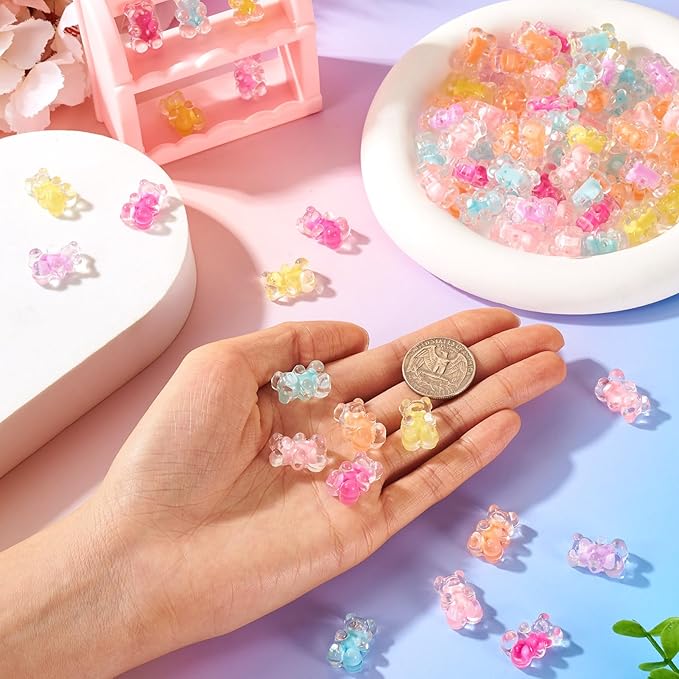 FASHEWELRY 1 Bag Clear Acrylic Bear Beads 18mm Gummy Bear Pony Beads Big Cute Candy Bear Beads Bulk for Bracelet Necklace Earring Jewelry Making