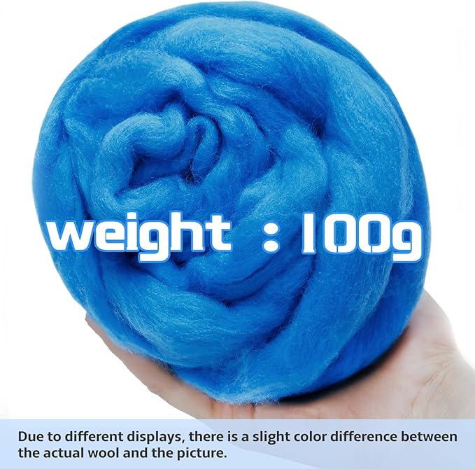 3.53oz Wool Roving, Fiber Roving Wool Top, Wool Felting Supplies, Chunky Yarn, Spinning Wools Roving for Needle Felting Wet DIY Hand Spinning (Light Blue)