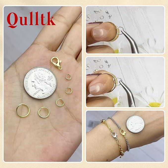 1200 Pcs Jump Rings for Jewelry Making Supplies, Necklace Repair Kit with Plier, Tweezer, Lobster Claw Clasps, Open Rings for Crafts & Keychains (1200Pcs Gold)