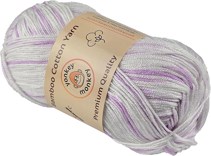 10-Pack of Yonkey Monkey 500 Grams Yarn - 70% Rayon derived from Bamboo, 30% Cotton - Imported - Purple White 9041