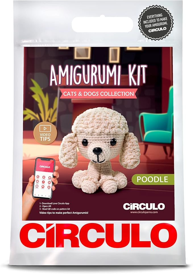 CRCULO Amigurumi Crochet Kit - Cats & Dogs - All Included, Easy Instructions - Intermediate Crochet Set - Animal Amigurumi Yarn Poodle