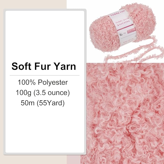 MECCANIXITY 1 Skeins Eyelash Yarn Fur Soft Fluffy Chunky Polyester Yarn Fuzzy Dark Pink for Crocheting Knit DIY Clothes Bag - 55Yard/50m, 3.53oz