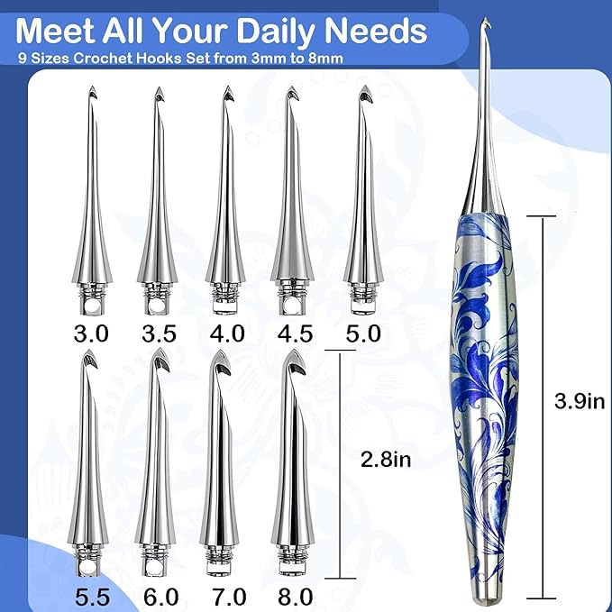 34 in 1 Interchangeable Crochet Hook Set - 3mm-8mm Ergonomic Crochet Hooks Set- Handle Crochet Hook Set for Beginners and Advanced Crafters