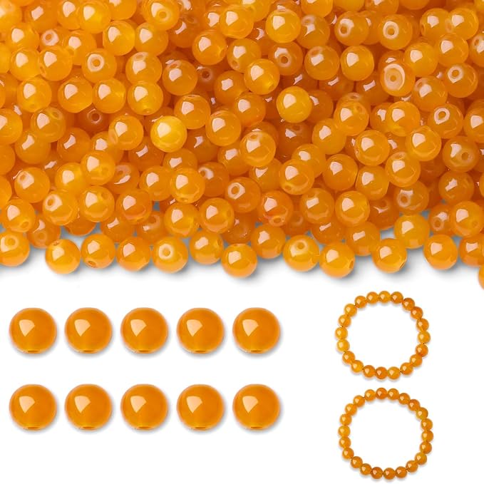 500Pcs Yellow Crystal Glass Beads 8mm for Earring Necklaces Bracelets, Round Crystal Beads for Bracelet Making Kits DIY Crafts(Yellow Orange)