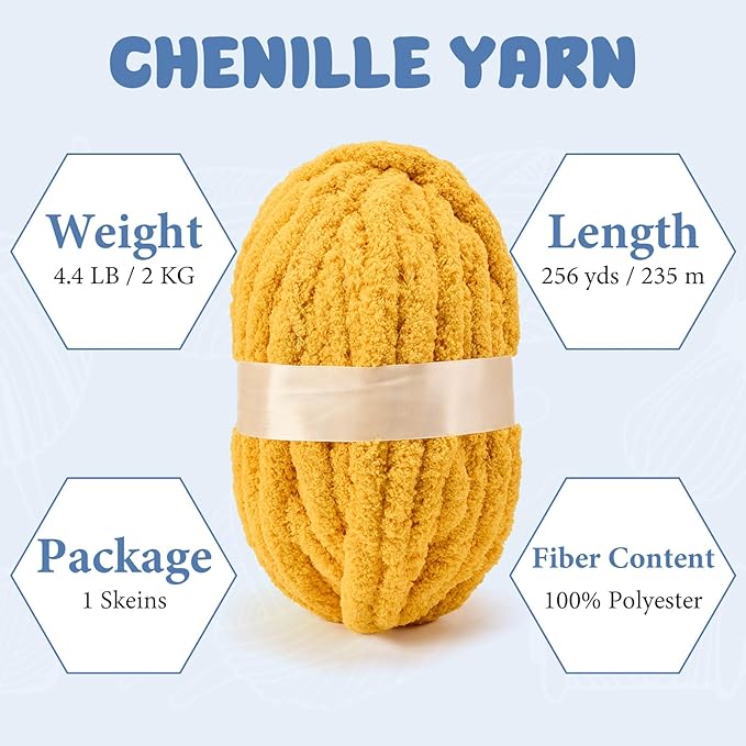 Chunky Yarn for Hand Knitting, Jumbo Chunky Yarn for Crocheting, Chunky Chenille Yarn, 1 Pack (32 yds 8.5 oz Each Skein),#7, Turmeric