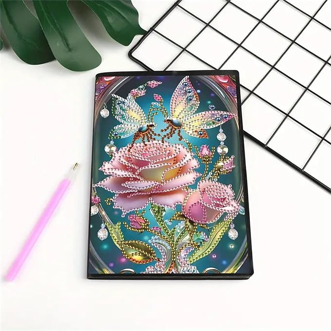 Rose Diamond Painting Notebook for Adults, A5 Diamonds Art Journal and DIY Sketchbook, Diamond Art Kit Supplies,Gift for Beginners, Craft Lovers, Artists. (Rose)