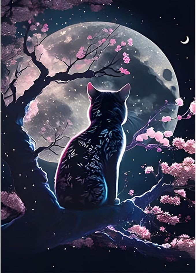SENQAO Cat Diamond Art Painting Kits for Adults - Cat Full Drill Diamond Dots Paintings for Beginners, Round 5D Paint with Diamonds Pictures Gem Art Painting Kits DIY Adult Crafts Kits 12x16inch