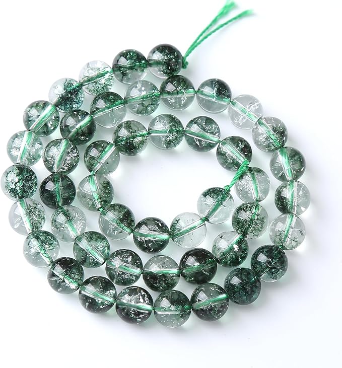 36pcs 10mm Natural Green Phantom Ghost Quartz Stone Round Beads for Jewelry Making DIY Bracelets Necklaces Crystal Energy Healing Stone Beads 15"(Green Phantom Ghost Quartz, 10mm)