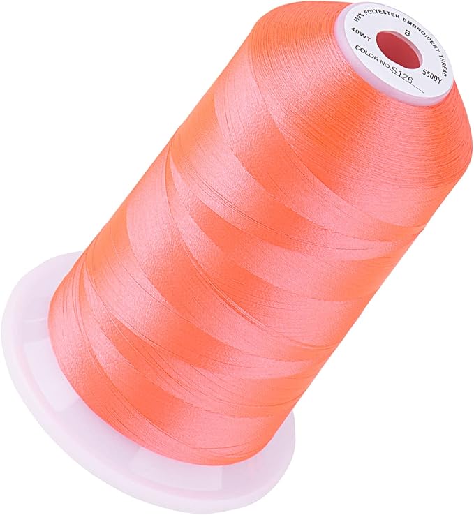 Simthread 5500Yds Embroidery Thread, 5000M High-Yardage 40WT 100% Polyester Thread – 170+ Vivid Colors, High-Speed Rated – Compatible with Brother, Singer, Janome & More - Neon Red S126