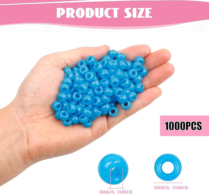 gmma blue pony beads for jewelry making, friendship bracelets & hair braiding - 6x9mm plastic beads for diy bracelets, necklaces & party decoration supplies