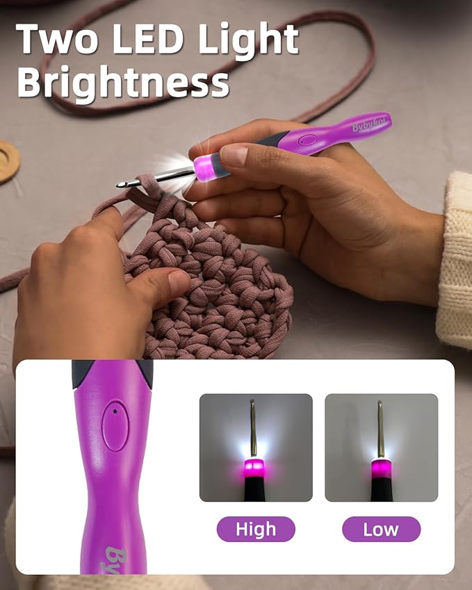 18 Sizes Lighted Crochet Hooks Set 2.0mm~14.0mm, Rechargeable Crochet Hook with Interchangeable Crochet Head, Light Up Crochet Hooks Set with 2 Levels Led for Beginner Knitting Kit Gifts
