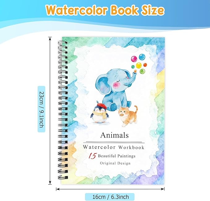 SLWBZ Watercolor Workbooks Coloring Book, Beginner Friendly Painting Kit, Easy Exquisite with Steps, Creative Exploration Watercolor Book for Adults Teens (Elephant, Without Paint)