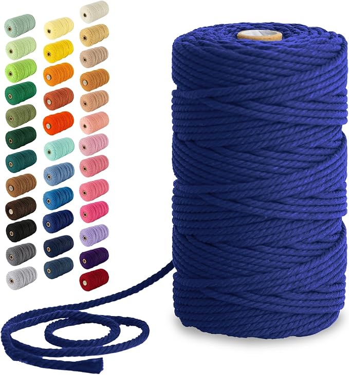 Nook Theory Macrame Cord - 4mm 109 Yards Cotton Rope, 3mm 5mm Yarn, String for Crafts, Perfect for Macrame Wall Hanging and Boho Decorations (Royal Blue)