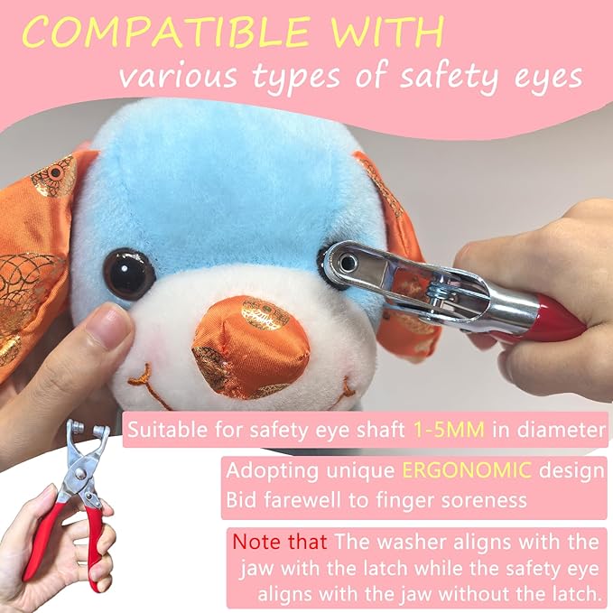 Deersay Metal Safety Eye Tool, Crochet Tools for Attaching Crochet Safety Eyes, Suitable for Safety Eye Shaft with a Diameter of 1-5mm, Auxiliary Tool for Amigurumi