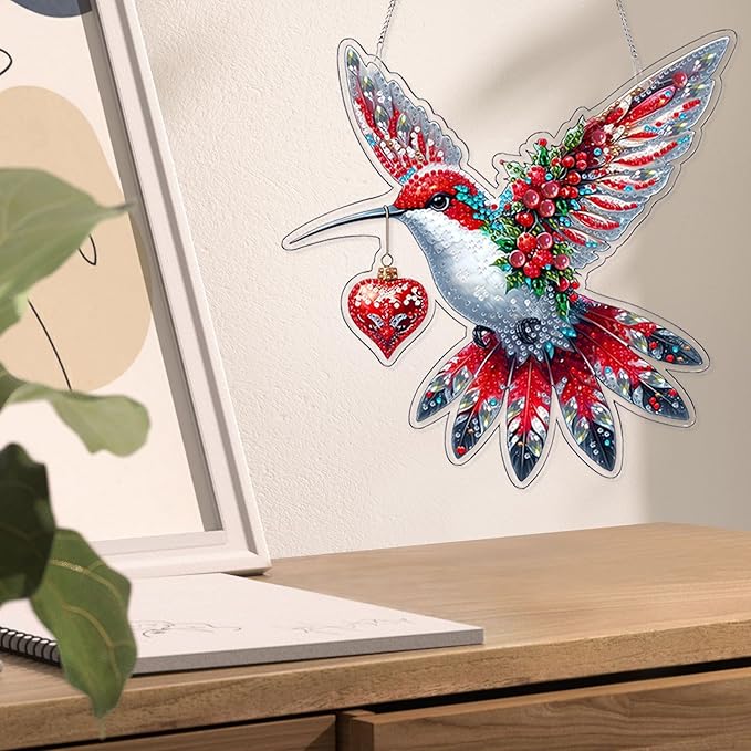 VODAPYC Bird Diamond Art Hanging Kit for Adults, DIY Double Sided Special Shaped Diamonds Art Window Pendant Ornament for Home Wall Decor(Hummingbird)