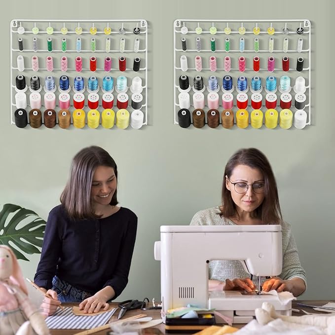 YBING Thread Holder Wall 54-spool Sewing Thread Rack Wall Mount Embroidery Thread Holder Organizer Spool Holder Wall Hanging Tools for Quilting White Metal