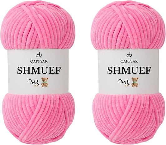 SHMUEF Chenille Yarn 2-Pack – Ultra Soft Velvet Yarn, Super Bulky Weight (5–6 mm), Yarn for Crochet, Amigurumi & Baby Blankets (Candy Pink)