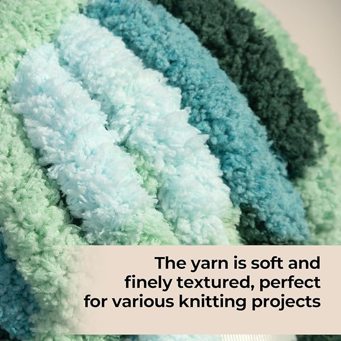 Chunky Yarn for Hand Knitting & Crocheting – Mixed Color Soft, Bulky Jumbo Yarn for Blankets, Scarves, DIY Projects, 8-Pack (Green, Blue, Teal)