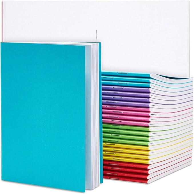 paper junkie 24 pack blank books for kids to write stories, a6 colorful notebooks bulk, 4.3x5.5 in unlined travel journals scrapbooks for students sketching