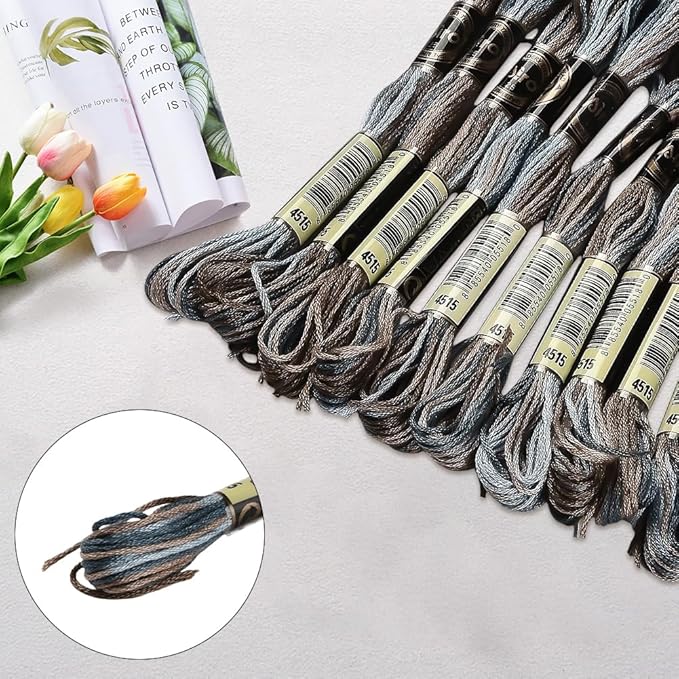 10 Skeins 6 Strands Brown Gradient Friendship Bracelet String Variegated Embroidery Needlepoint Cross Stitch Floss Yarn Thread Bulk for Sewing Bracelets Making Knitting Stitching Crafts DIY