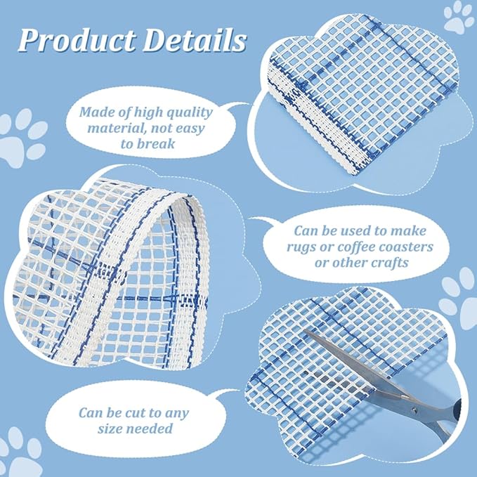 BENECREAT 3.75CT White Blue Blank Rug Hooking Mesh, Hook Rug Canvas Rectangle Rug Woven Mesh Fabric for Embroidery Crafts Decoration DIY Tapestry, 1.3yard x 1yard