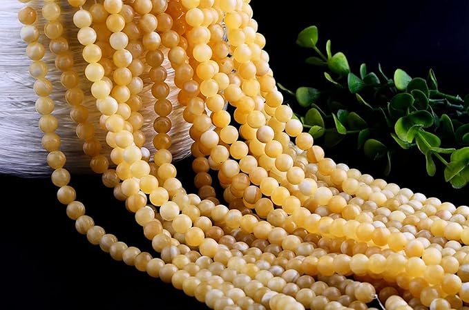Natural Stone Beads Yellow Jade 100pcs 10mm Round Genuine Real Stone Beading Loose Gemstone Hole Size 1mm DIY Smooth Beads for Bracelet Necklace Earrings Jewelry Making (Yellow Jade, 10mm)