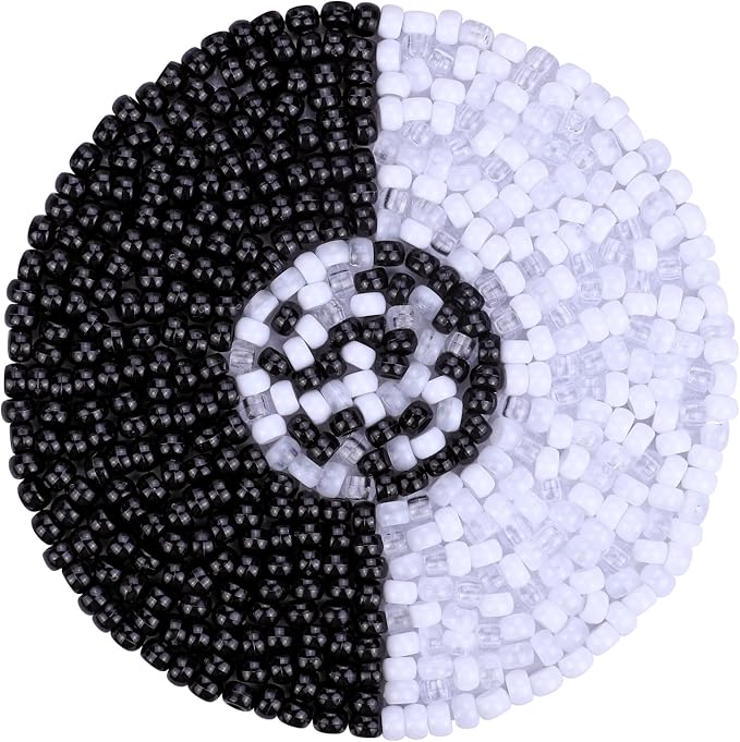 plastic pony beads for jewelry making, 1200 pieces, multi-color, 0.35 x 0.22 inch, diy craft beads for bracelets and hair braids (black+white)