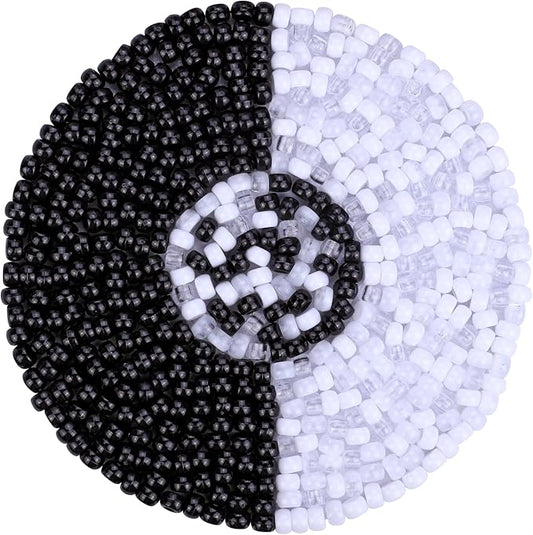 plastic pony beads for jewelry making, 1200 pieces, multi-color, 0.35 x 0.22 inch, diy craft beads for bracelets and hair braids (black+white)