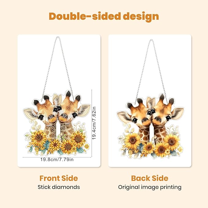 MXJSUA Diamond Art Hanging Kits for Adults Beginners, Giraffes DIY Acrylic Special Shaped Crystal Diamond Gem Art Pendant Drills Painting Ornament for Home Wall Decor and Gift