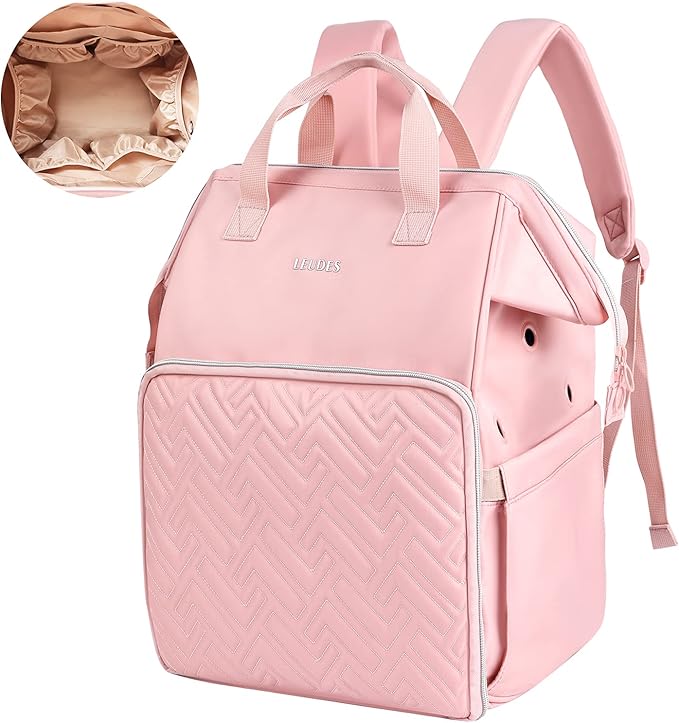 Leudes Knitting Bag Backpack,Yarn Storage Organizer Large Crochet Bag Tote Christmas Gift Yarn Holder Case for Carrying Projects,Knitting Needles (Pink)