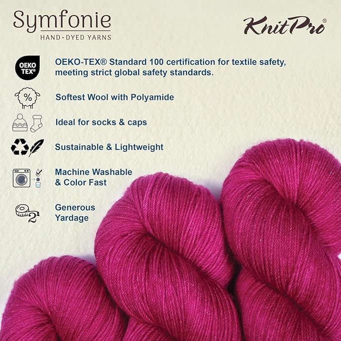 KnitPro Symfonie Fingering Weight Hand Dyed Semi-Solid Yarn Skein | Extra Fine Merino Wool & Polyamide Blend for Knitting & Crocheting, Oeko-TEX Certified 400m, 100g | Terra Pink Mauve
