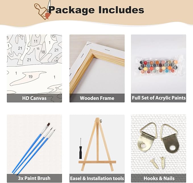 EOBROMD Framed Paint by Numbers Kits for Adults - Wooden Easel, Cat Lake DIY Painting Kits for Adults Beginner, Painting on Stretched Canvas Oil Paint by Numbers for Home Decor Gift 10x14 Inch