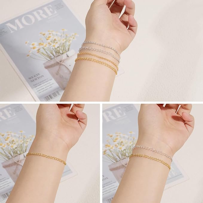 Crisjanggo 2 Rolls Total 65.6 Feet Gold and Silver Chain for Jewelry Making Stainless Steel Curb Chains Roll Bulk with Lobster Clasps and Jump Rings