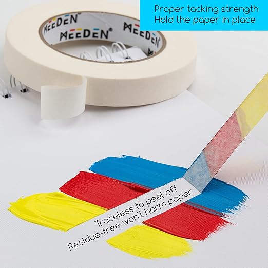 MEEDEN 5 Packs White Artist Tape, 0.2" 0.5" 0.75" 1.0" 1.4" x 60 Yard, Multi-Sized Masking Art Tape, Acid-Free Painters Tape for Painting Drafting Framing, General Purpose for Craft, Office, School